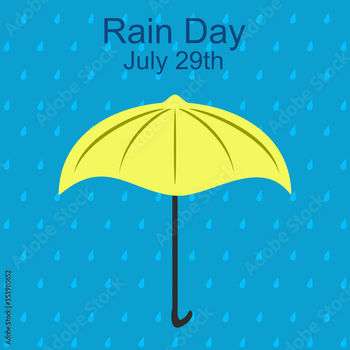 Yellow umbrella in rainy day background. Concept of rain day