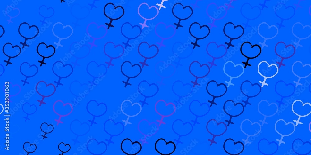 Light BLUE vector backdrop with woman's power symbols.
