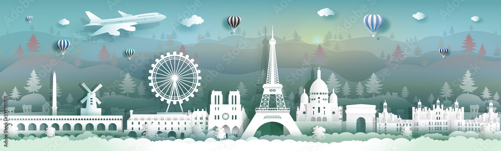 Travel to france panorama view famous landmarks of the world.