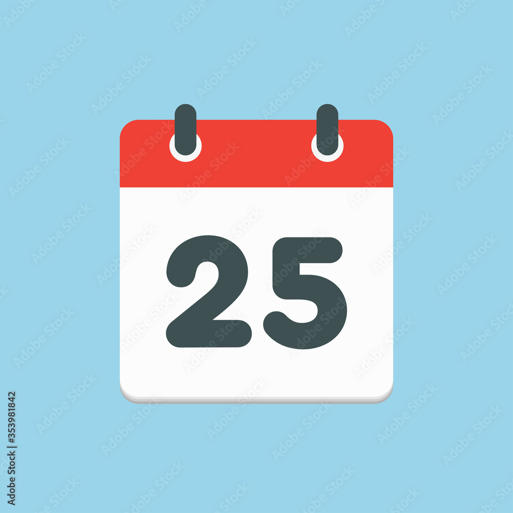 Vector icon list calendar day, date number 25 Vector icon list calendar day, date number 25