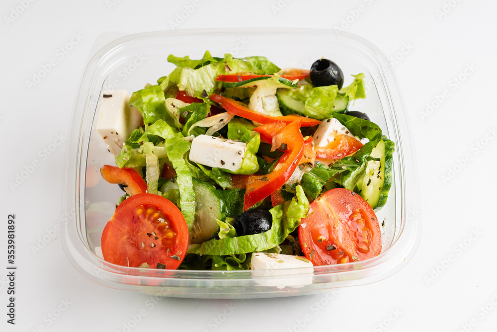 greek salad in the plastic box greek salad in the plastic box