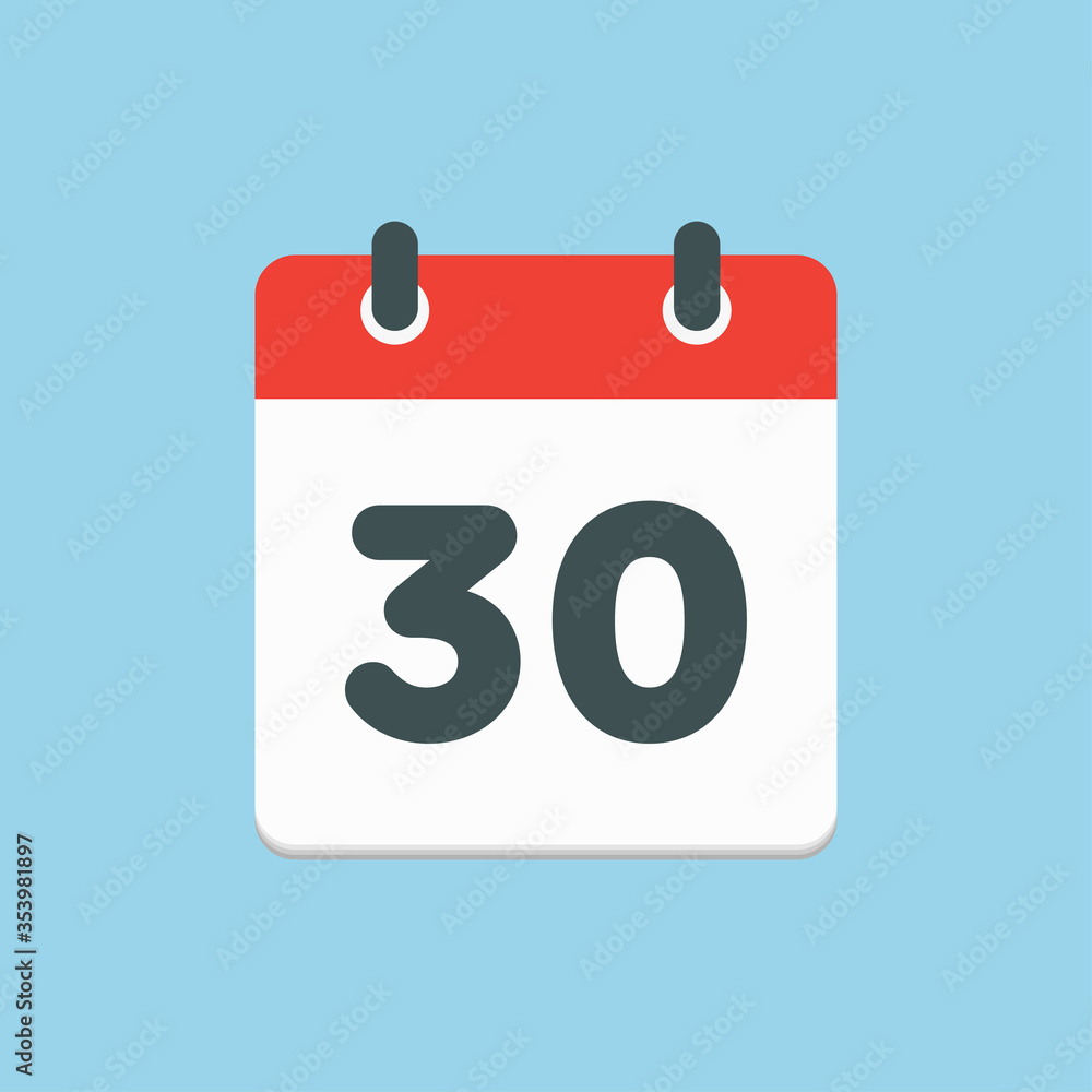 Vector icon list calendar day, date number 30 Vector icon list calendar day, date number 30