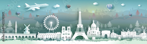 Travel to france panorama view famous landmarks of the world.