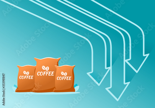 Coffee bean or powder Price Value Stock Market Demand Decrease Drop Fall Down Statistic Report with Graph Chart Diagram Illustration Vector. Can be Used for Web, mobile, Infographic & Print