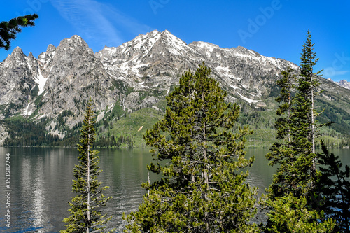 Jenny Lake Surrounded by Pine Trees and Mountains, Grand Teton National Park, Wyoming