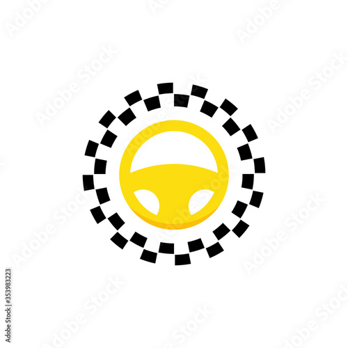 Steering Wheel and Race Flag logo template.