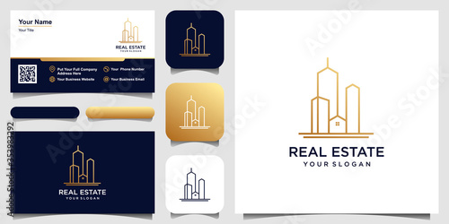 building logo design with line concept. city building abstract For Logo Design Inspiration. logo design and business card