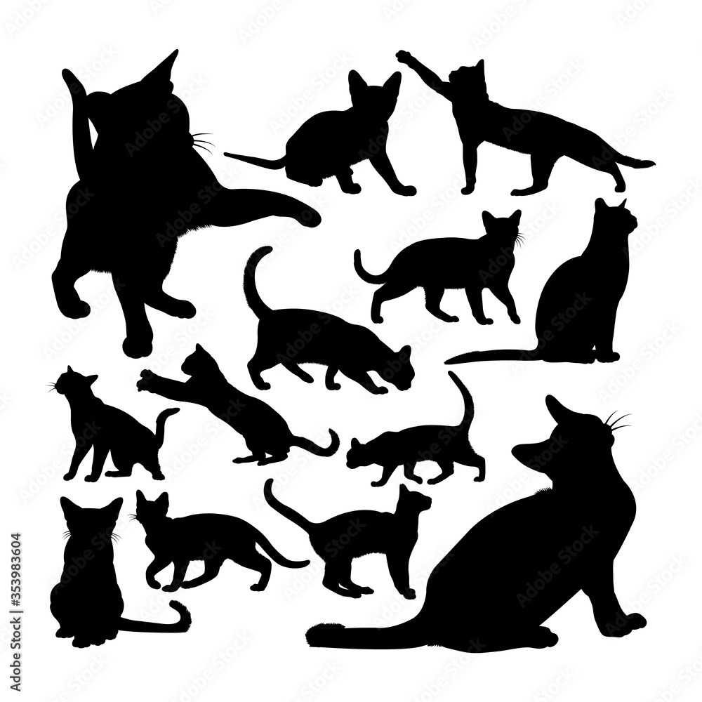 Adorable burmese cat animal silhouettes. Good use for symbol, logo, web icon, mascot, sign, or any design you want.