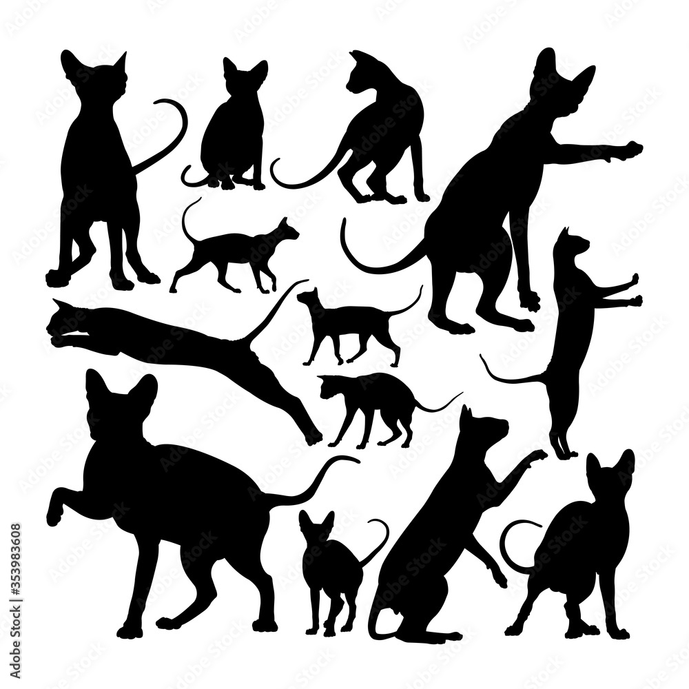 Adorable sphynx cat animal silhouettes. Good use for symbol, logo, web icon, mascot, sign, or any design you want.