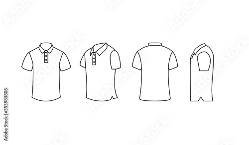 black white color polo shirt line outline logo illustration vector design template
