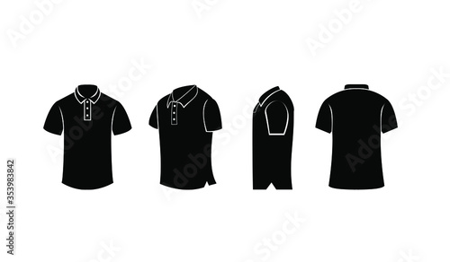 black white color polo shirt line outline logo illustration vector design template