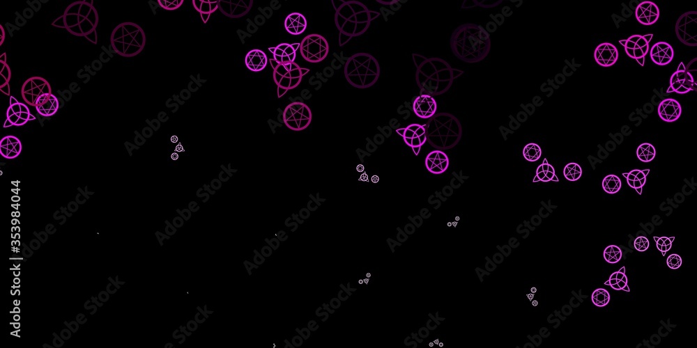 Dark Pink vector background with occult symbols.