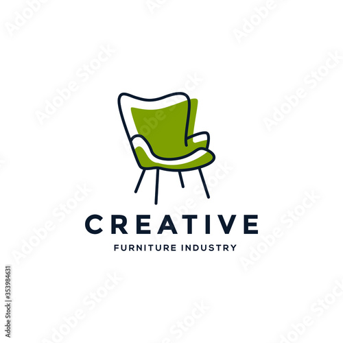 Abstract furniture logo design concept. Symbol and icon of chairs, sofa, tables, and home furnishings	

