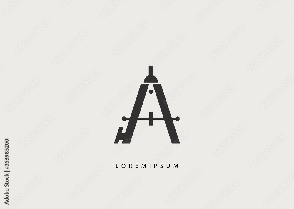 letter A logo template. Initial A Icon template, and Beam compass vector, measure circle tool illustration symbol. letter A logo template. Initial A Icon template, and Beam compass vector, measure circle tool illustration symbol.