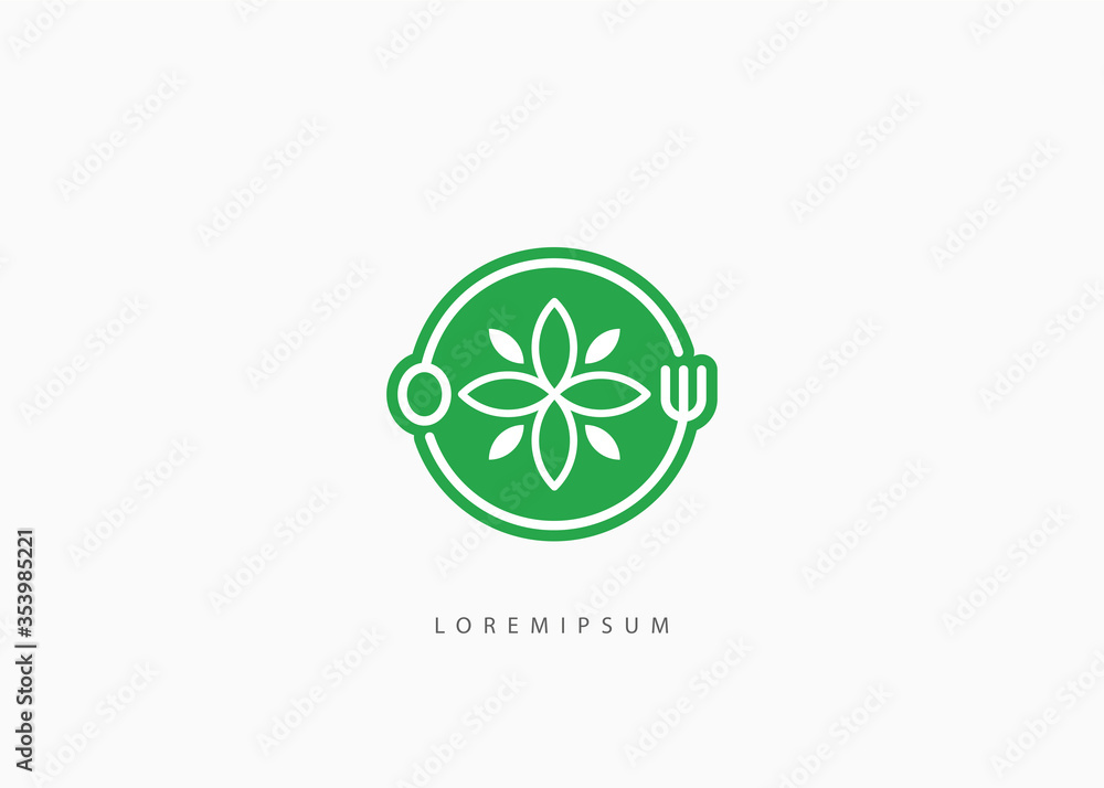 Restaurant logo. line art logo, spoon and fork vector illustration, home food icon, salad food symbol
