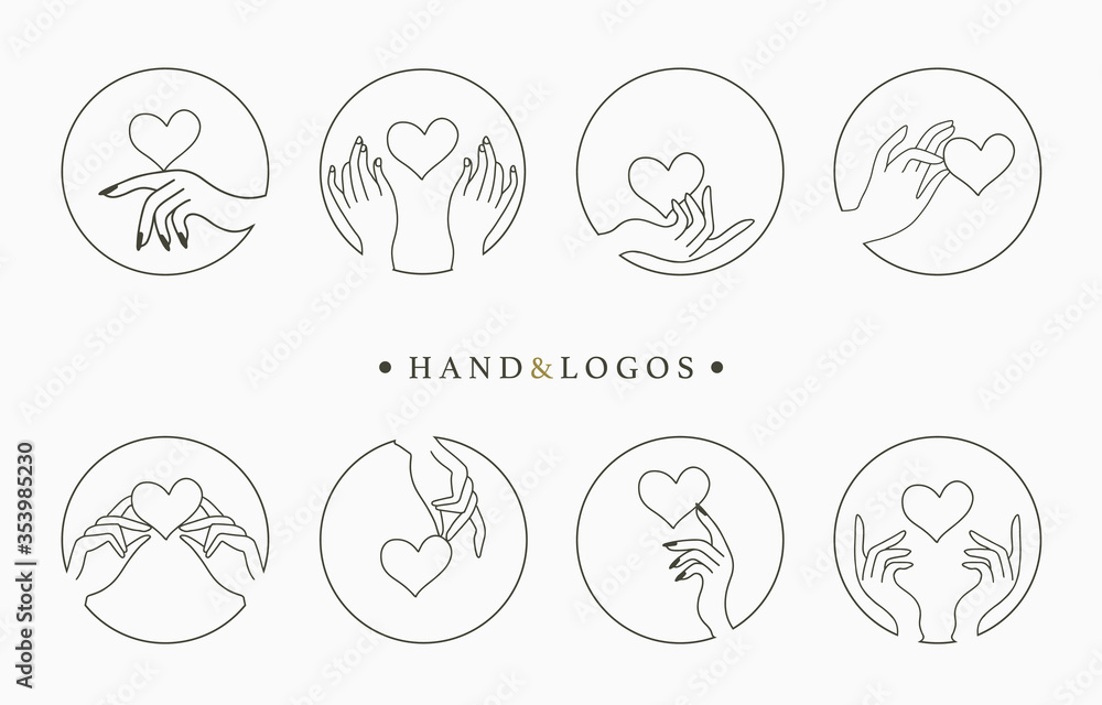 Beauty occult logo collection with hand,heart in circle.Vector illustration for icon,logo,sticker,printable and tattoo Beauty occult logo collection with hand,heart in circle.Vector illustration for icon,logo,sticker,printable and tattoo