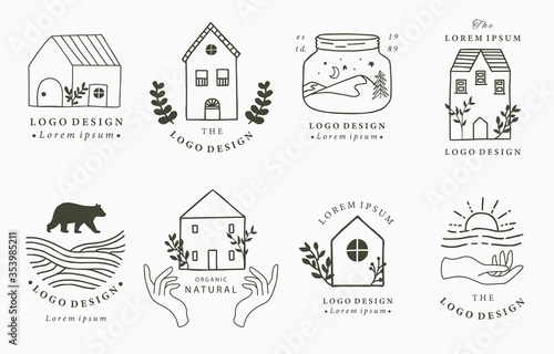 Home and house logo collection with wild,natural,animal,flower,circle.Vector illustration for icon,logo,tattoo,accessories and interior