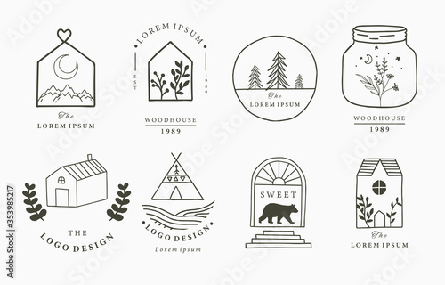 Home and house logo collection with wild,natural,animal,flower,circle.Vector illustration for icon,logo,tattoo,accessories and interior