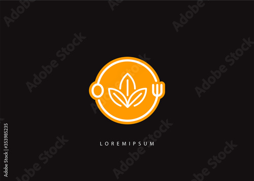 Restaurant logo. line art logo, spoon and fork vector illustration, home food icon, salad food symbol