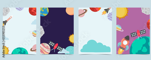 Collection of space background set with astronaut, planet, moon, star,rocket.Editable vector illustration for website, invitation,postcard and sticker