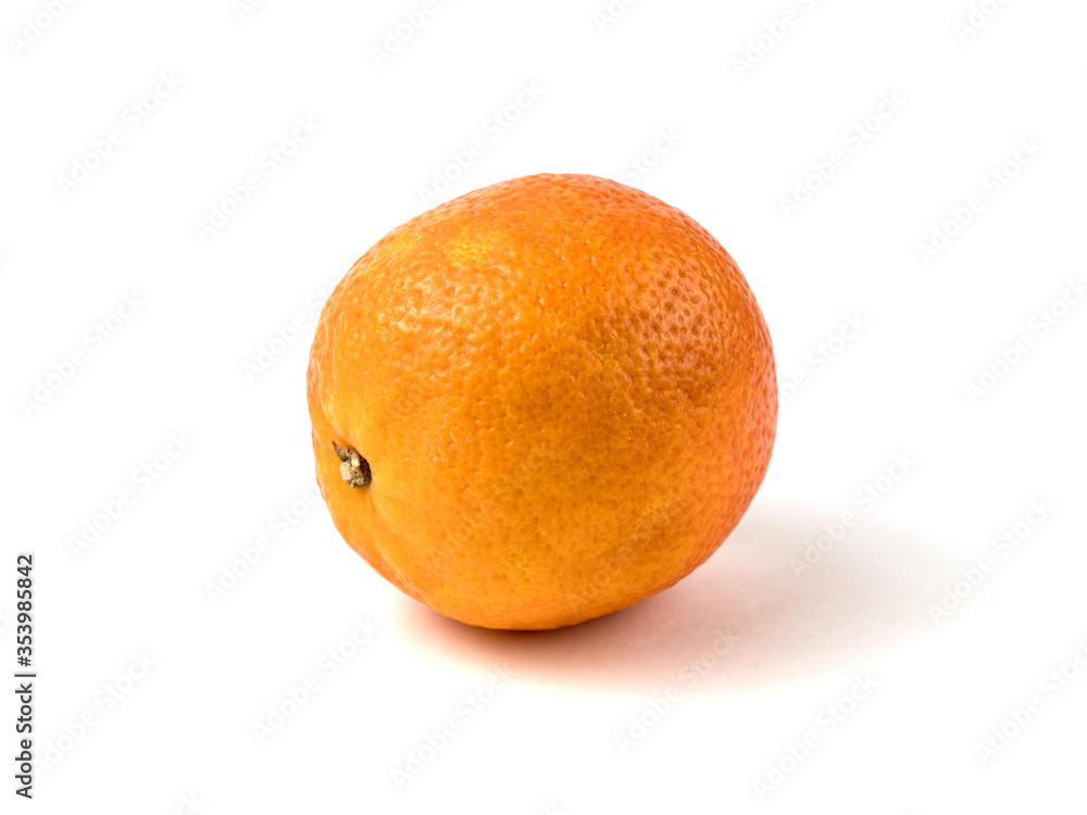 Fresh blood orange with soft shadow isolated on a white background side view