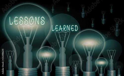 Text sign showing Lessons Learned. Business photo showcasing experiences garnered from understanding the activity photo