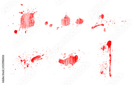 Abstract set of red paint brushes. Beautiful splash, blot and drops brushes