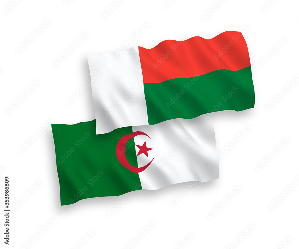 Flags of Madagascar and Algeria on a white background