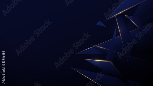 Blue and gold low poly abstract. Technology digital hi tech background. Luxury pattern. Vector illustration