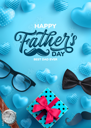 Father's Day Sale poster with flatlay of Glasses,Necktie,Watch and Gifts for dad.Greetings and presents for Father's Day.Promotion and shopping template for love dad concept.Vector illustration eps 10