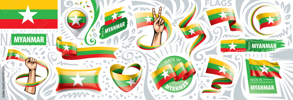 Vector set of the national flag of Myanmar in various creative designs Vector set of the national flag of Myanmar in various creative designs