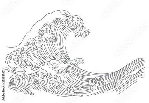 Great Japan oriental wave line art style vector illustration isolated on white background.