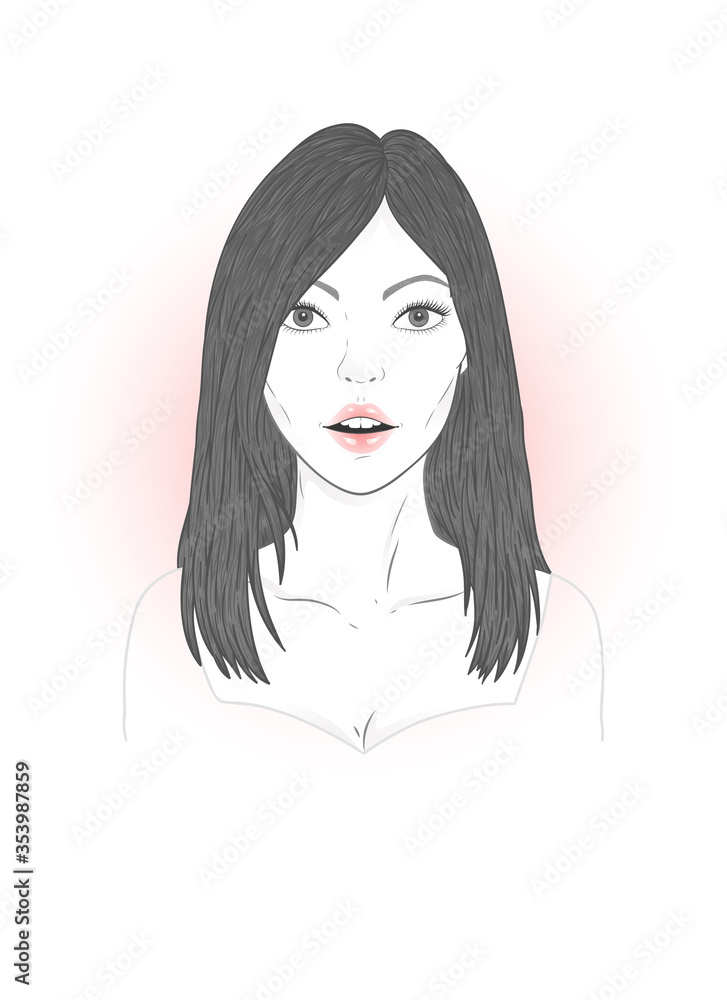 Vector portrait of a beautiful young woman with flowing hair on a white background. Vector portrait of a beautiful young woman with flowing hair on a white background.