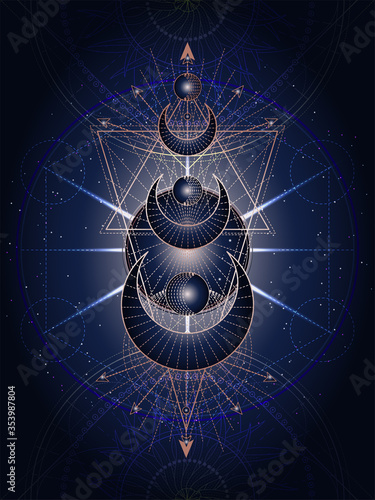 Vector illustration of Sacred geometry symbol on abstract background. Mystic sign drawn in lines. Image in blue color. For you design or magic craft.
