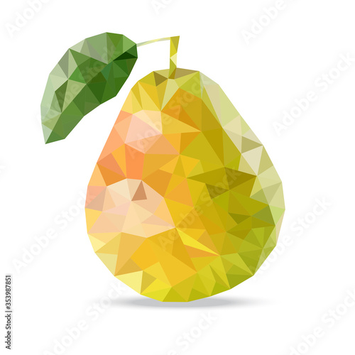 Vector image of a pear in cubism style. 3d illustration, abstract fruit icon.
