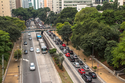 Sao Paulo, Brazil, October 12, 2016. Traffic in Nove de Julho Avenue in downtown Sao Paulo