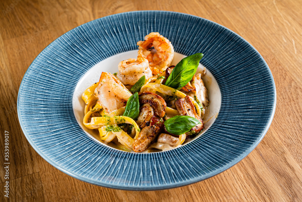 pasta with shrimps and boletus pasta with shrimps and boletus