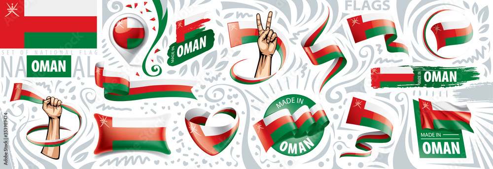 Vector set of the national flag of Oman in various creative designs Vector set of the national flag of Oman in various creative designs