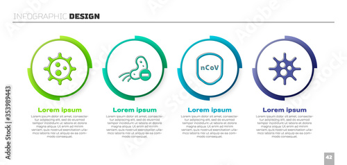 Set Virus, Negative virus, Shield protecting from virus and Virus. Business infographic template. Vector.