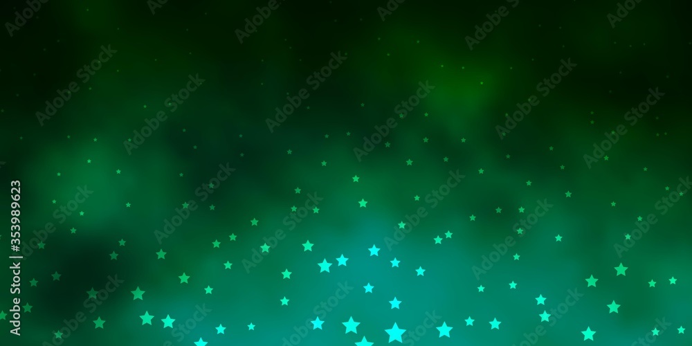 Dark Green vector background with small and big stars. Blur decorative design in simple style with stars. Theme for cell phones.