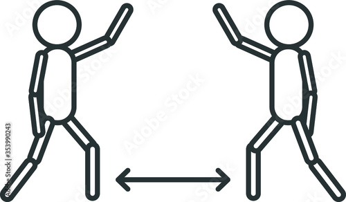 two people greet each other from afar. Social distance between people. Two isolated people on a transparent background