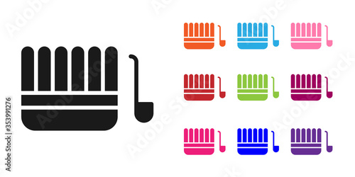 Black Sauna bucket and ladle icon isolated on white background. Set icons colorful. Vector. Illustration