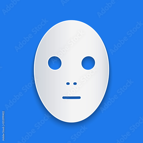 Paper cut Facial cosmetic mask icon isolated on blue background. Cosmetology, medicine and health care. Paper art style. Vector. Illustration