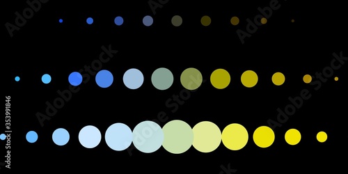 Dark Blue, Yellow vector background with bubbles. Glitter abstract illustration with colorful drops. New template for a brand book.