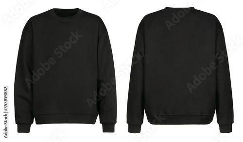 Black sweater template. Sweatshirt long sleeve with clipping path, hoody for design mockup for print, isolated on white background. photo