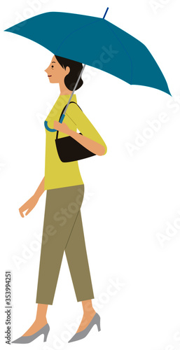 傘をさして歩く女性ベクター