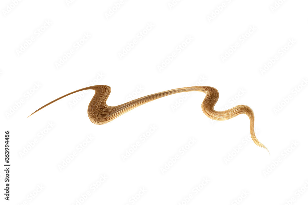 Brown hair on white background, isolated. Thin thread