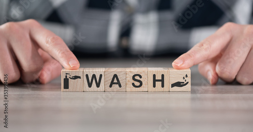 Concept of infection prevention; washing hands