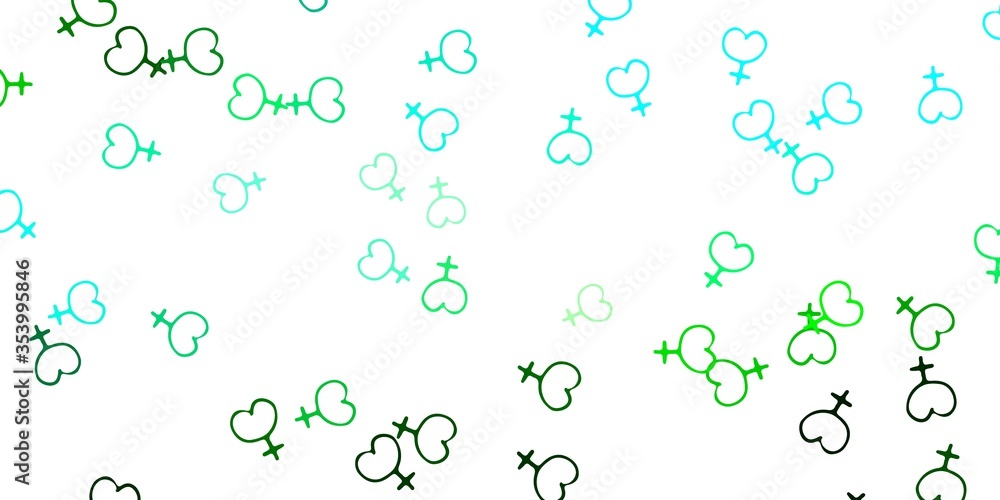 Light Blue, Green vector pattern with feminism elements.