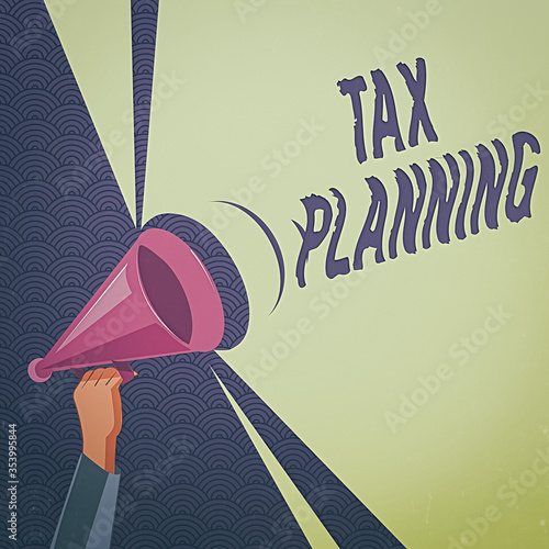 Conceptual hand writing showing Tax Planning. Concept meaning analyzing financial income and planning business accounting Hu analysis Holding Megaphone with Volume Sound Pitch Power photo